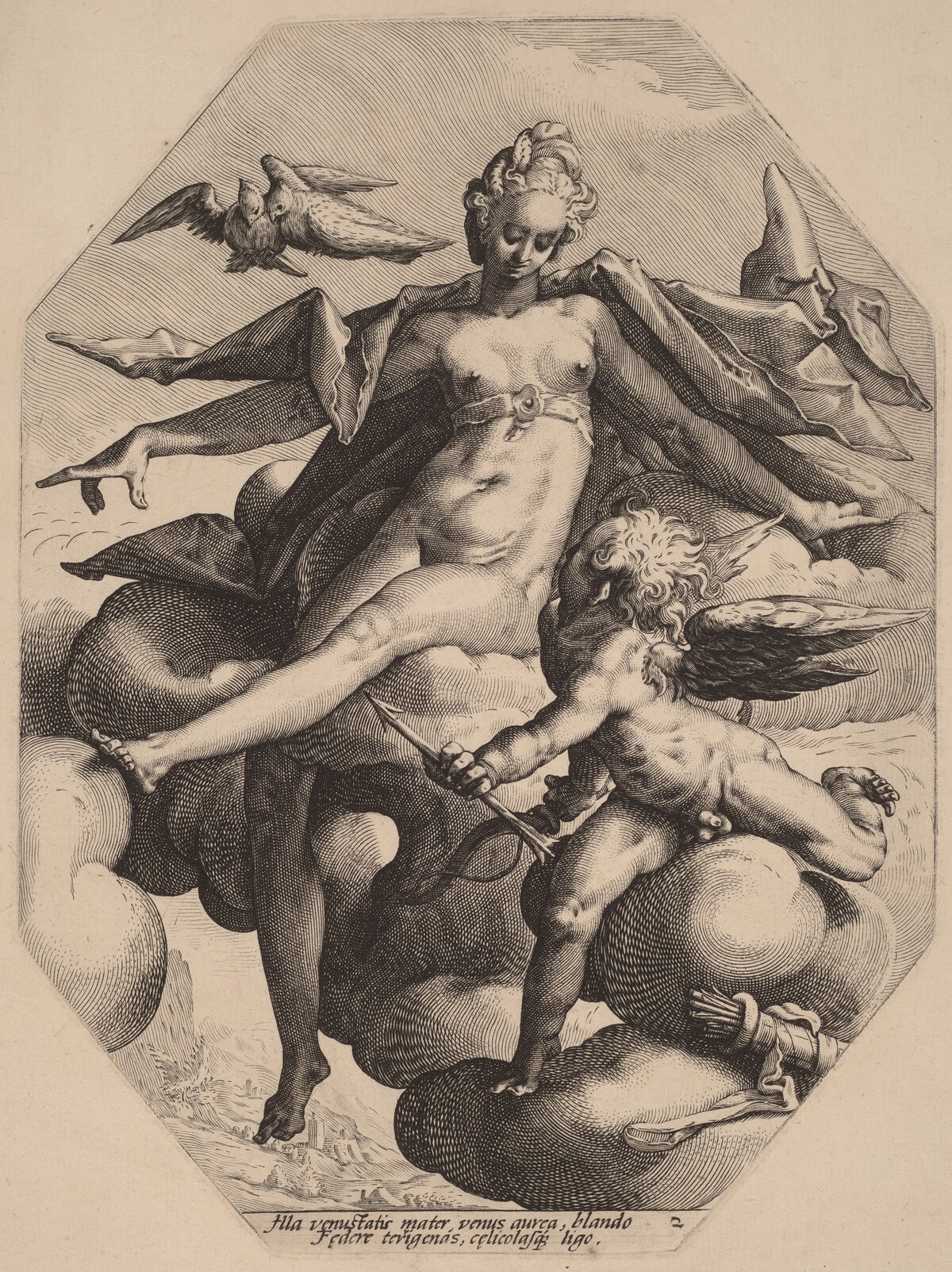 Venus and Cupid by attributed to Jacob Matham, after Hendrick Goltzius