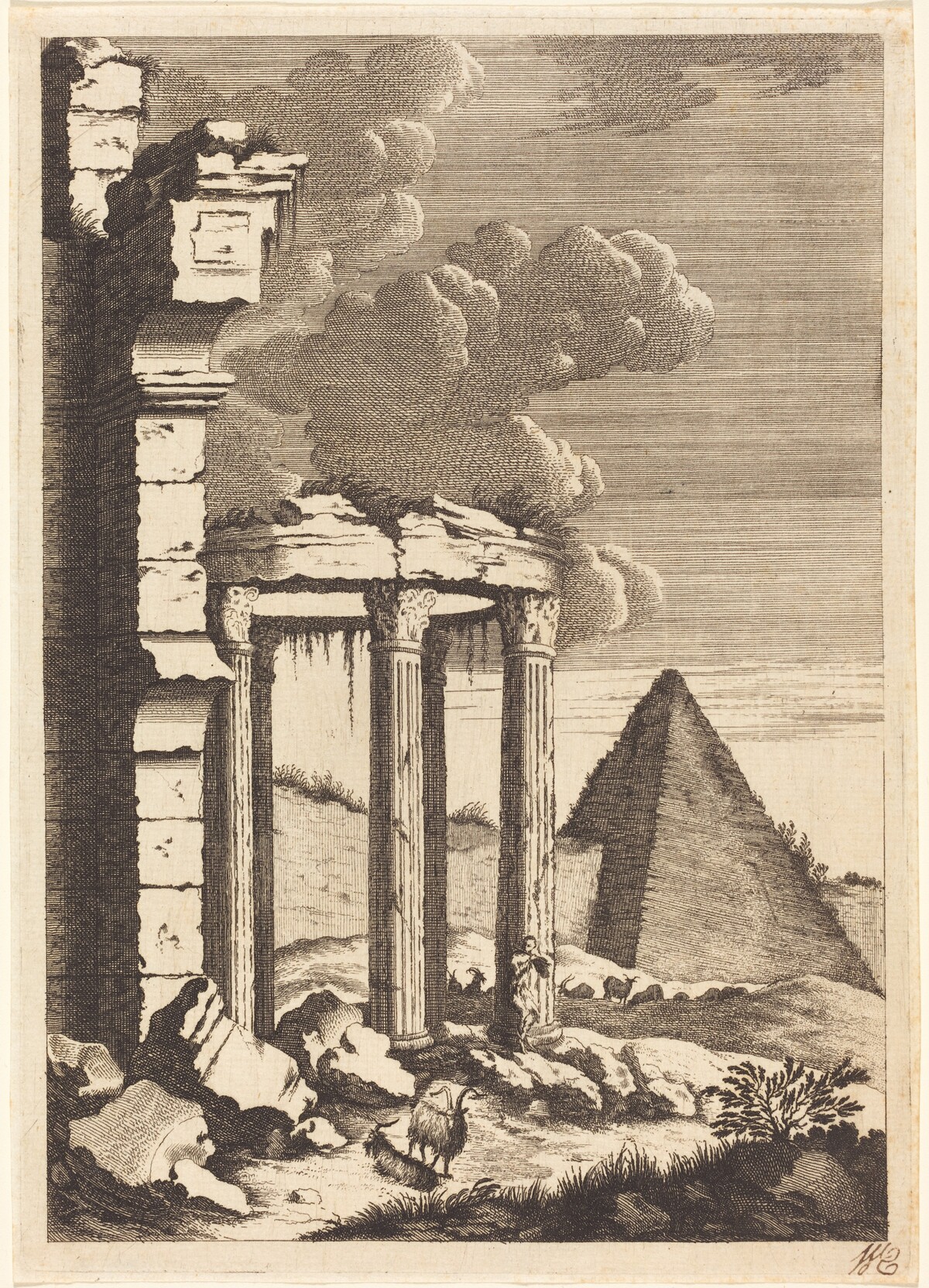 Goats before Ruins and a Pyramid by Bernhard Zaech after Jonas Umbach