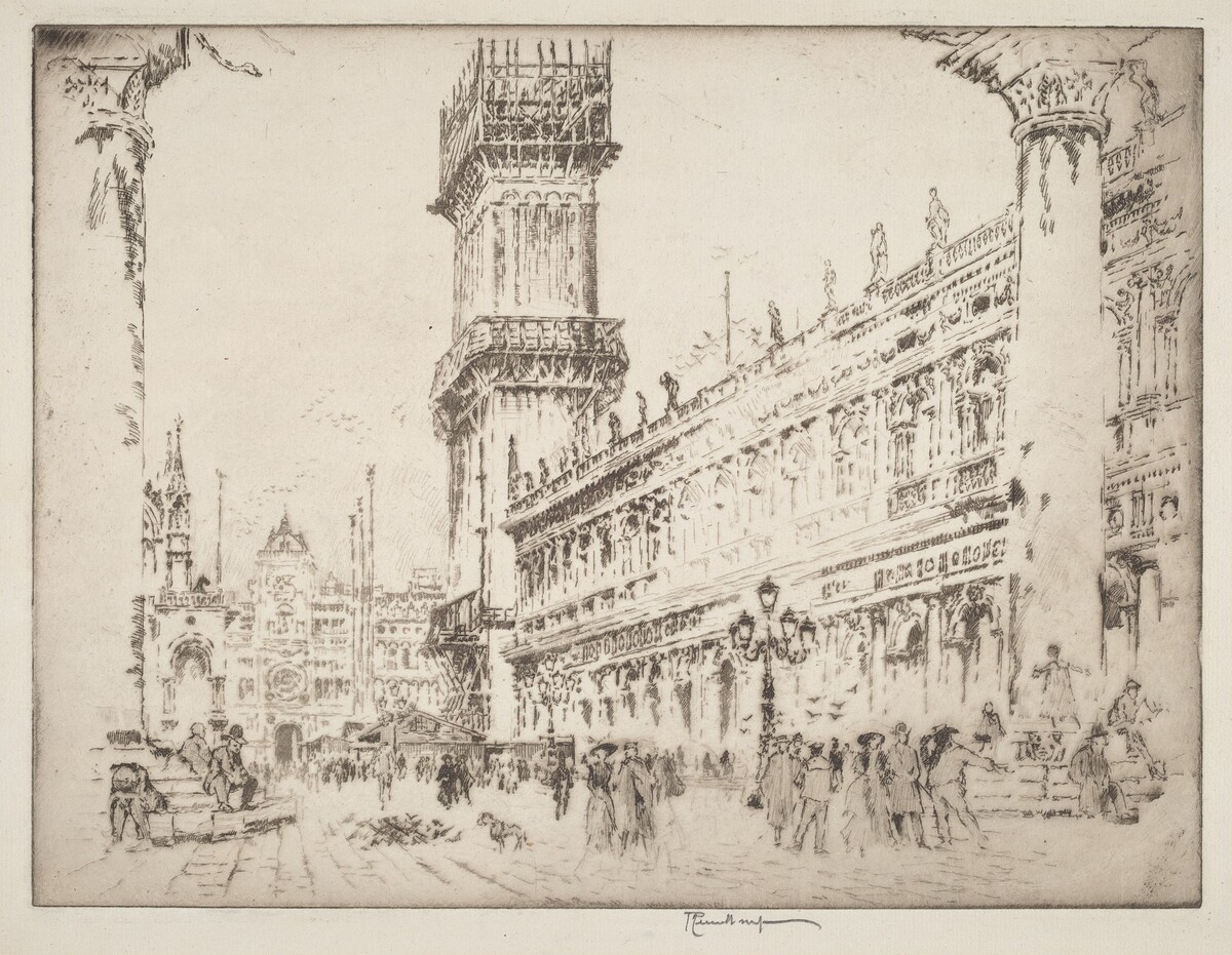 Rebuilding the Campanile, Venice, No.II by Joseph Pennell