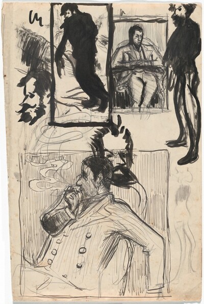 Self-Portrait Smoking and Other Studies (recto)