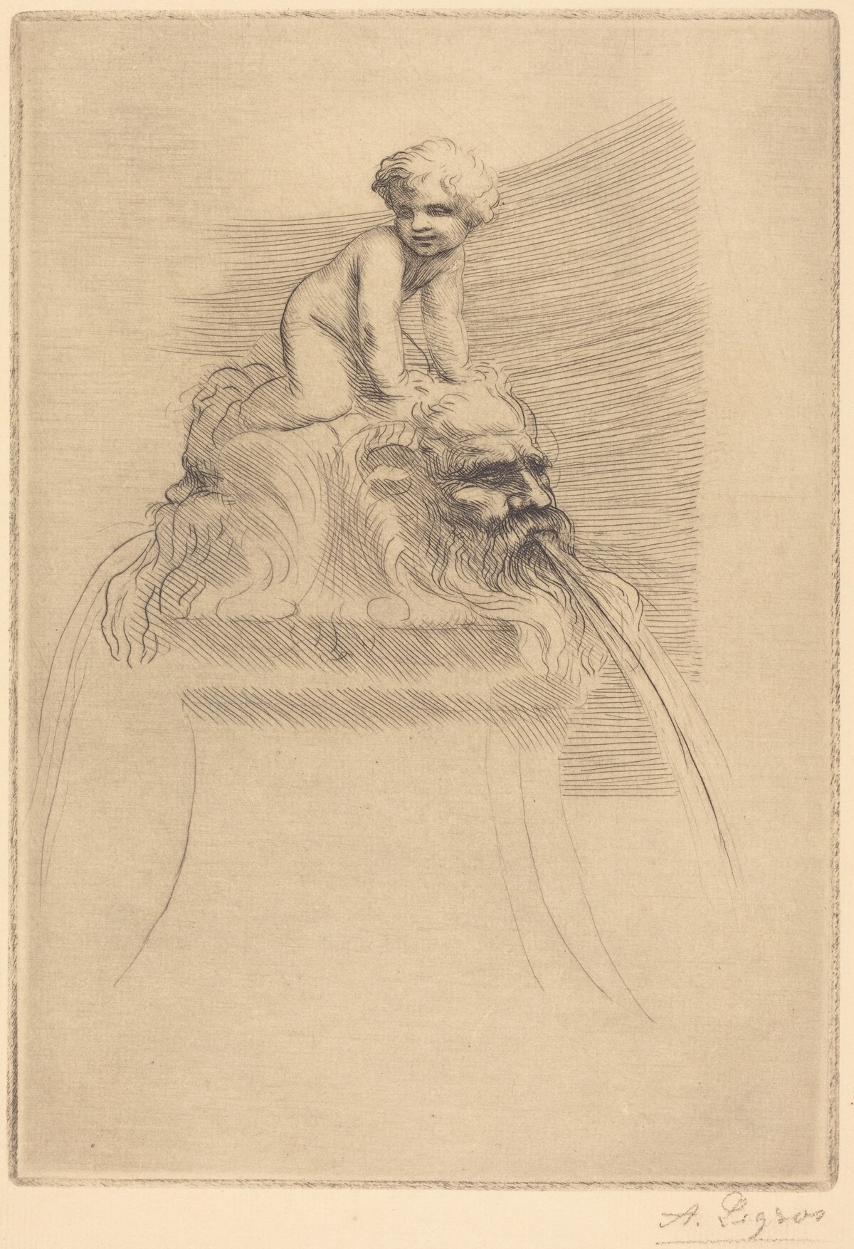 Small Fountain, Child Playing on the Grotesques (Petite fontaine, enfant qui joue surdes masques) by Alphonse Legros