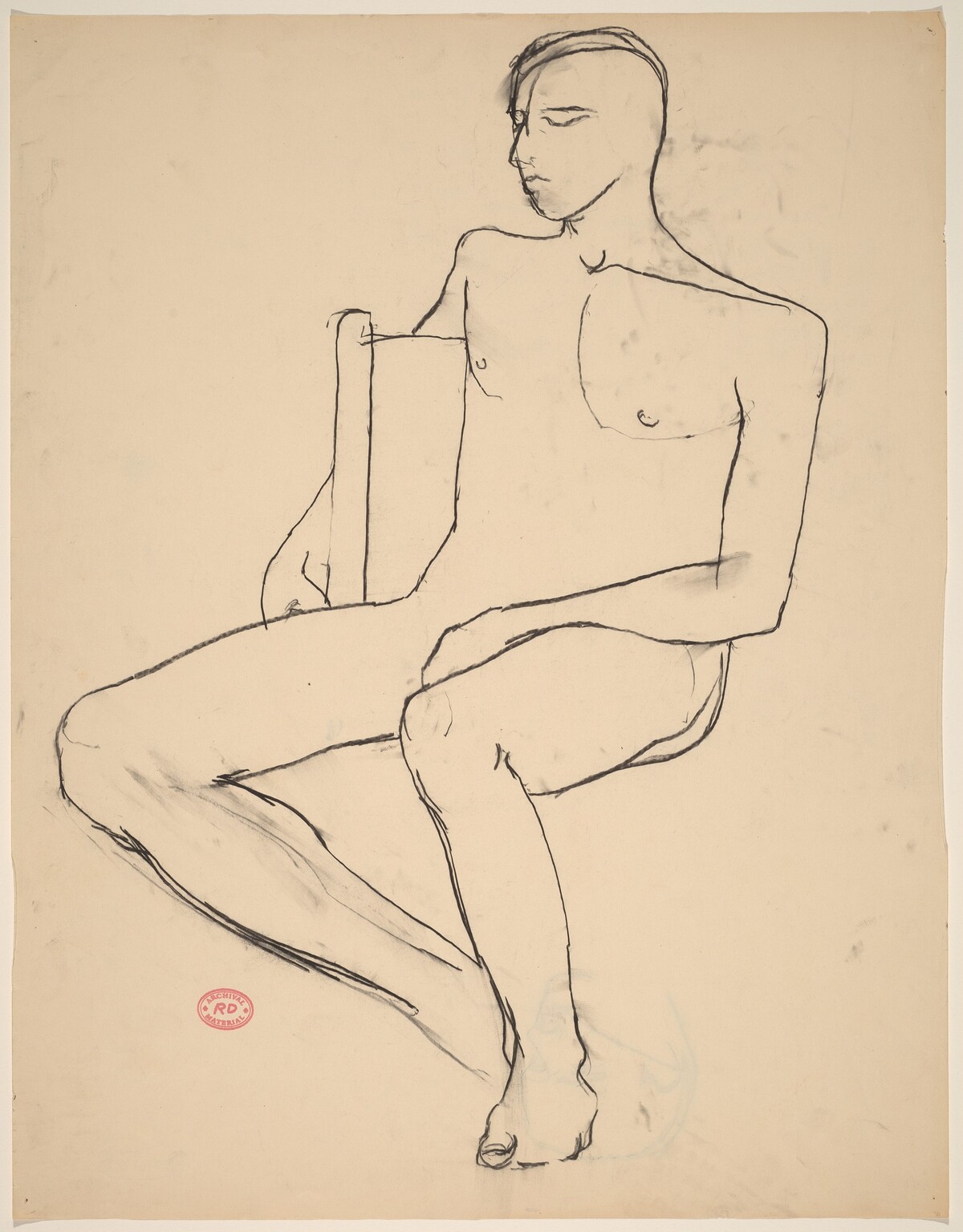 Untitled [seated nude with his right arm over the chair back] [recto] by Richard Diebenkorn