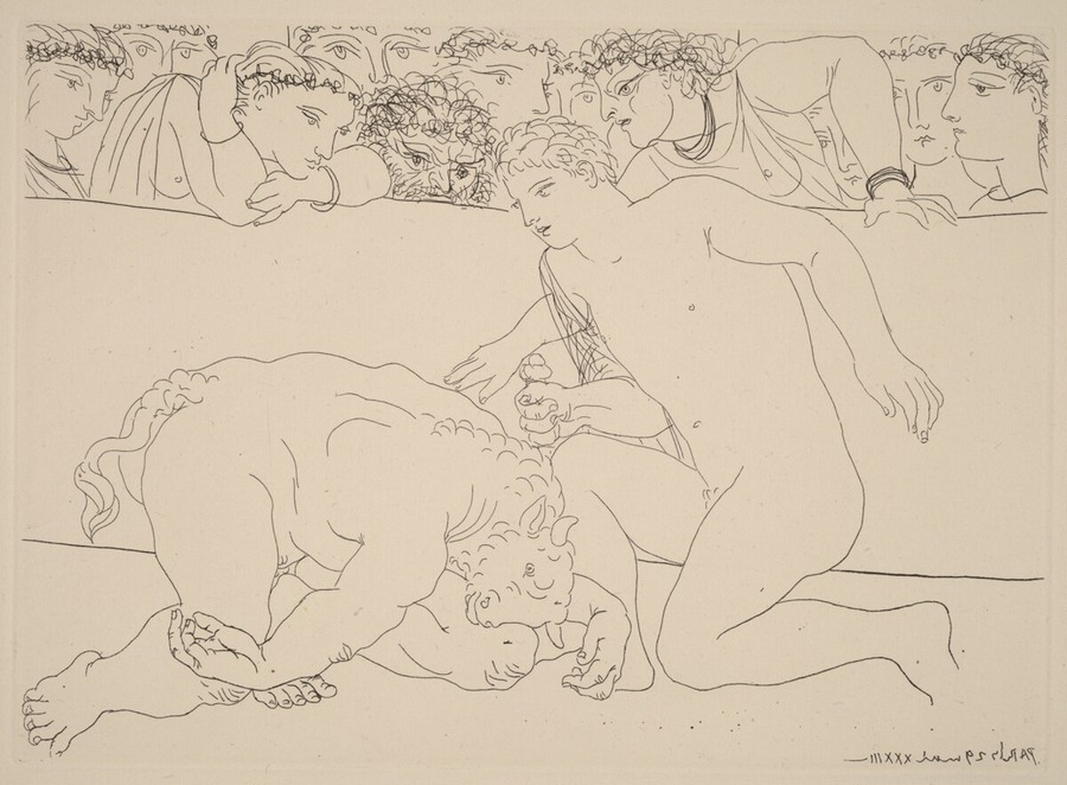 In the Arena. Young Man Kills the Minotaur (Dans l'arène. Jeune homme achevant le minotaure) by Pablo Picasso