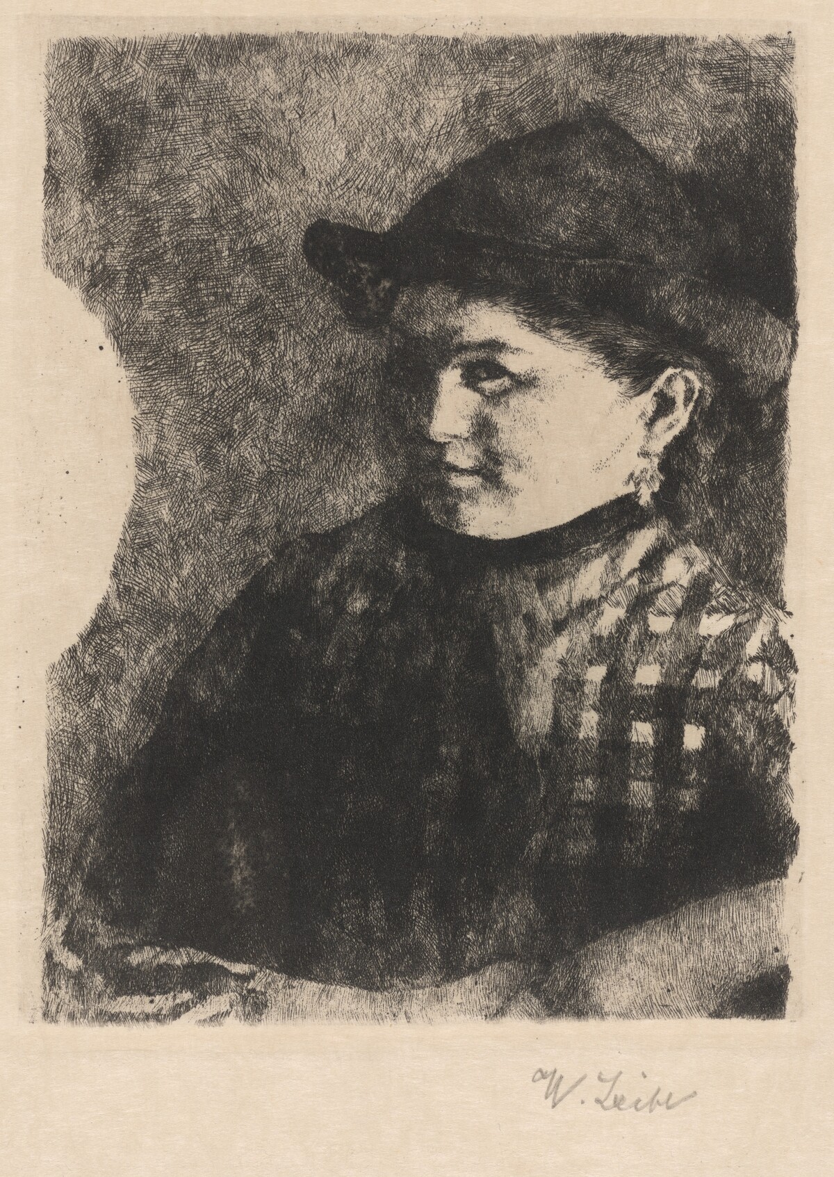 Bust of a Young Peasant Girl in a Plaid Jacket by Wilhelm Leibl