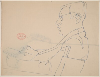 Untitled [side view of a seated man with glasses drawing]