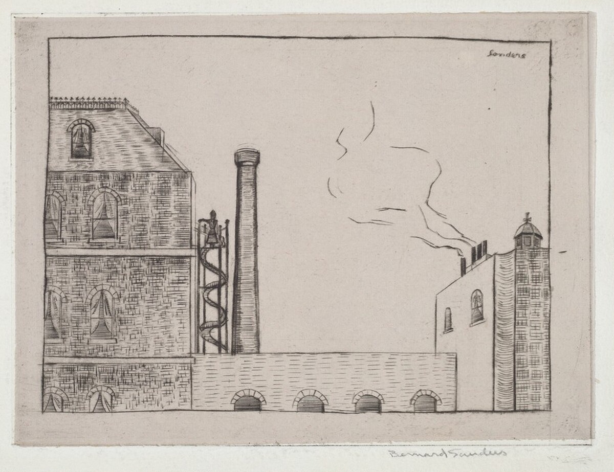 Untitled (Skyline With Woman on Stairs) by Bernard Sanders