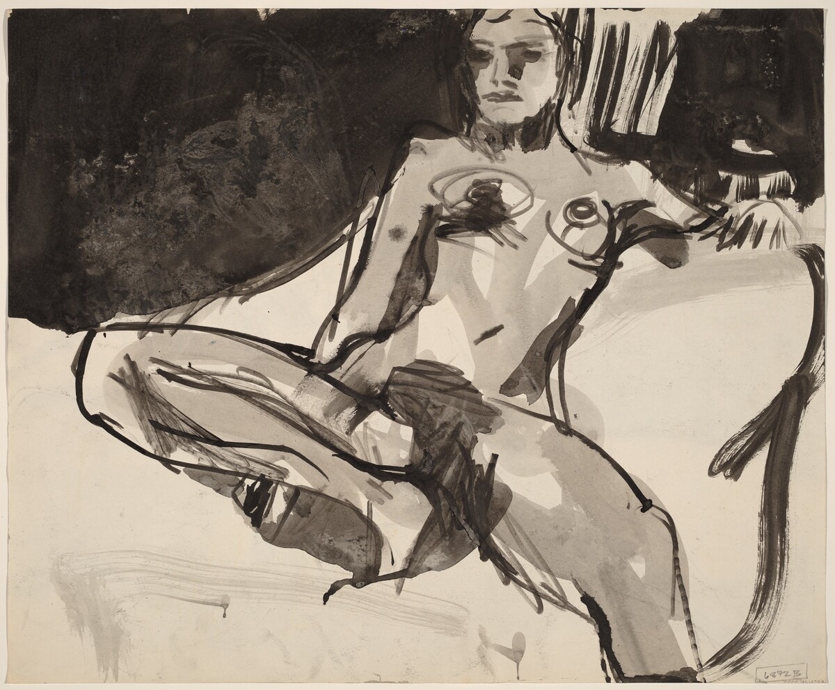 Untitled [female nude resting with her right leg in the seat] [verso] by Richard Diebenkorn