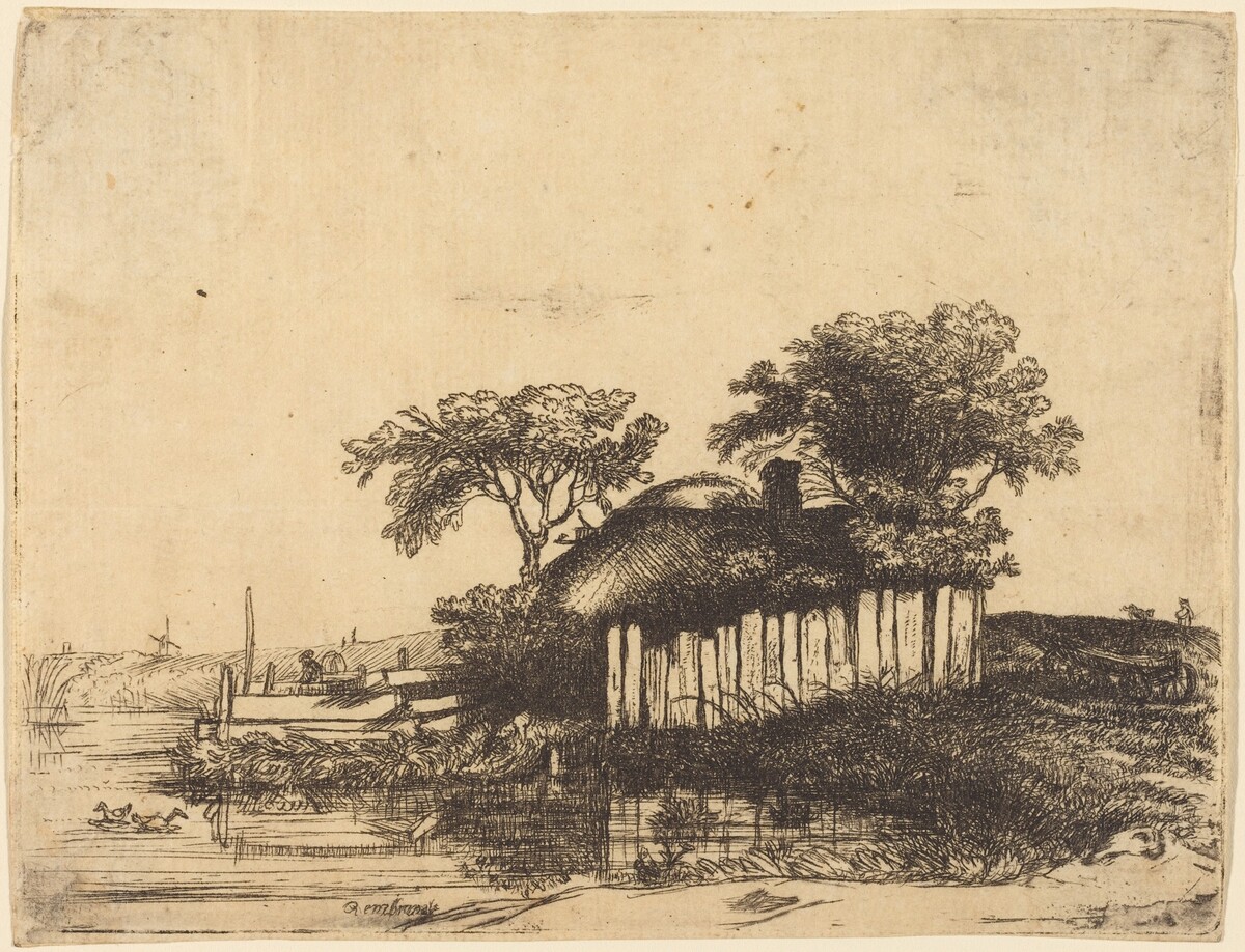Cottage with White Paling by William Byron after Rembrandt van Rijn