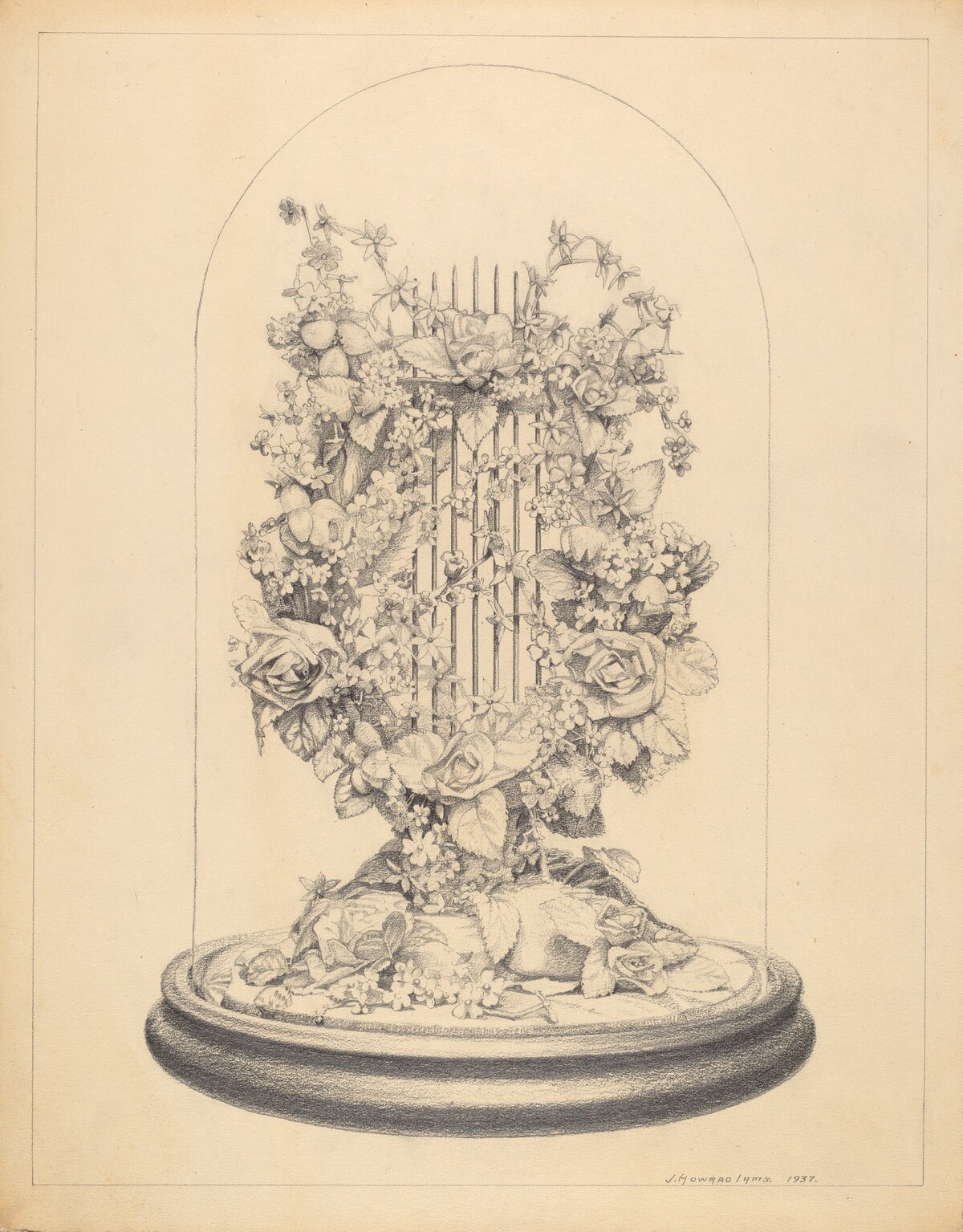 Glass Globe - Wax Flowers by J. Howard Iams