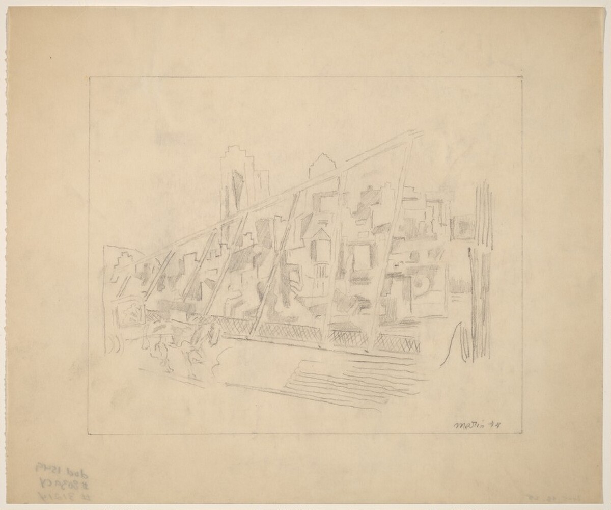 Drawing for Etching on Brooklyn Bridge by John Marin