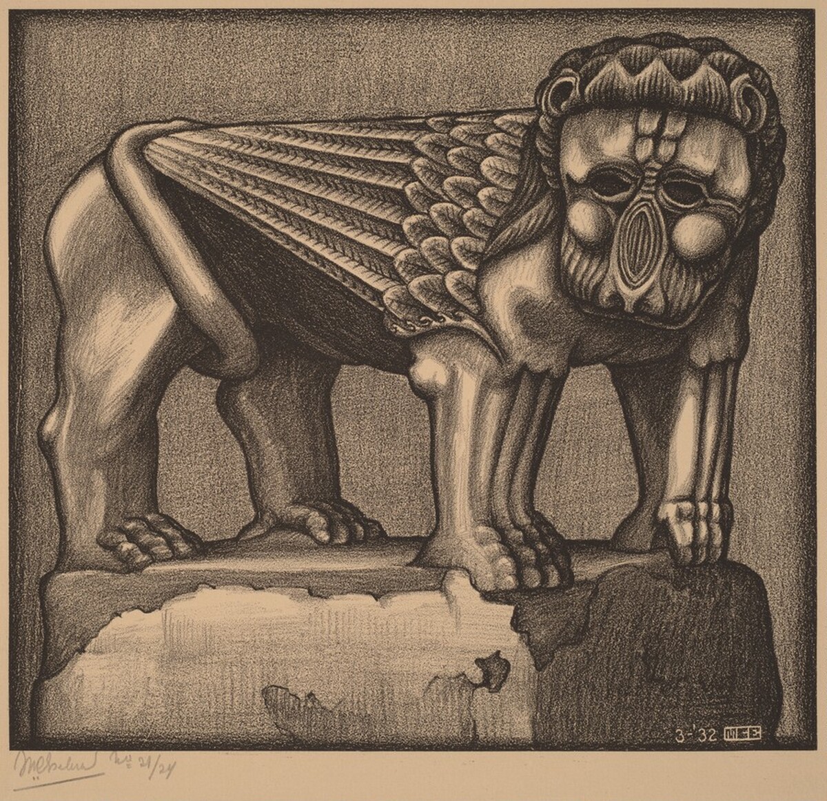 Lion of the Fountain in the Piazza at Ravello by M.C. Escher