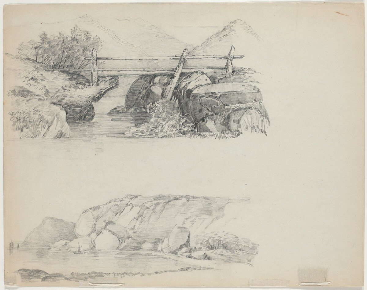 Bridge over Rocky Stream [top verso] by John William Casilear