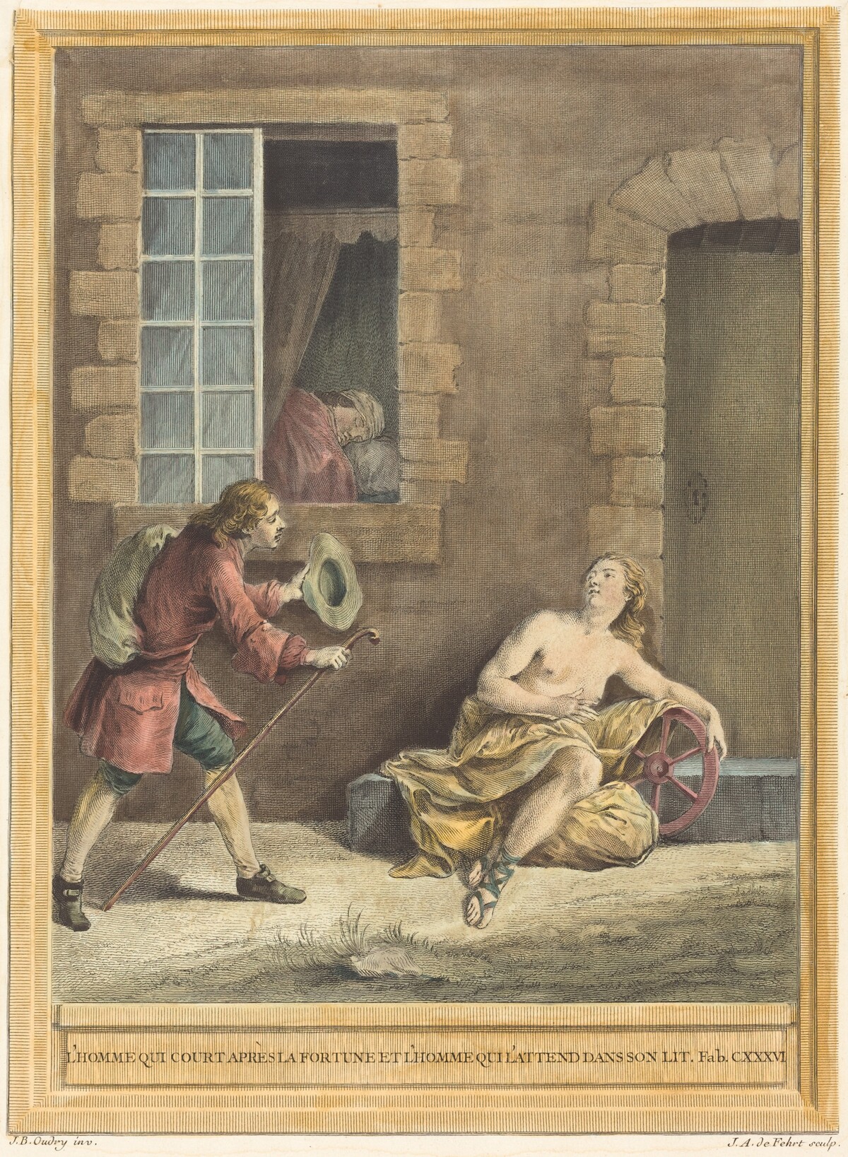 L'homme qui court apres la fortune et l'hommequi l'attend dans son lit (The Man who  Courts Fortune and the Man Who Sleeps in Bed) by A.-J. de Fehrt after Jean-Baptiste Oudry