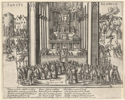 Composite Image Depicting Actions of Henri IV, King of France, upon His Abjuration of the Protestant Faith
