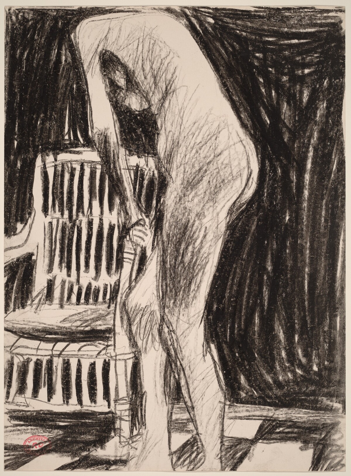 Untitled [standing female nude holding the arm of a chair] by Richard Diebenkorn
