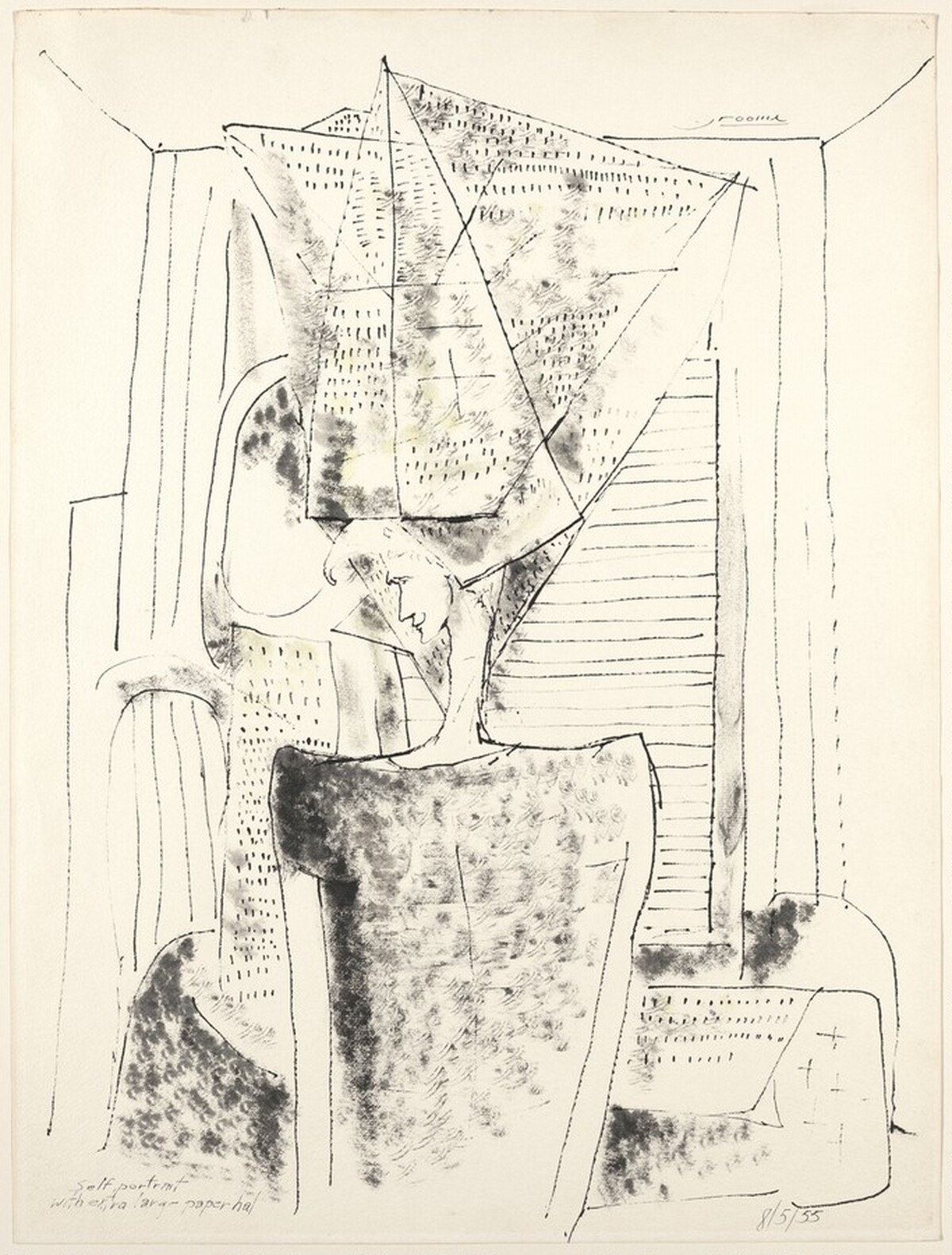 Self-portrait with extra large paper hat by Red Grooms