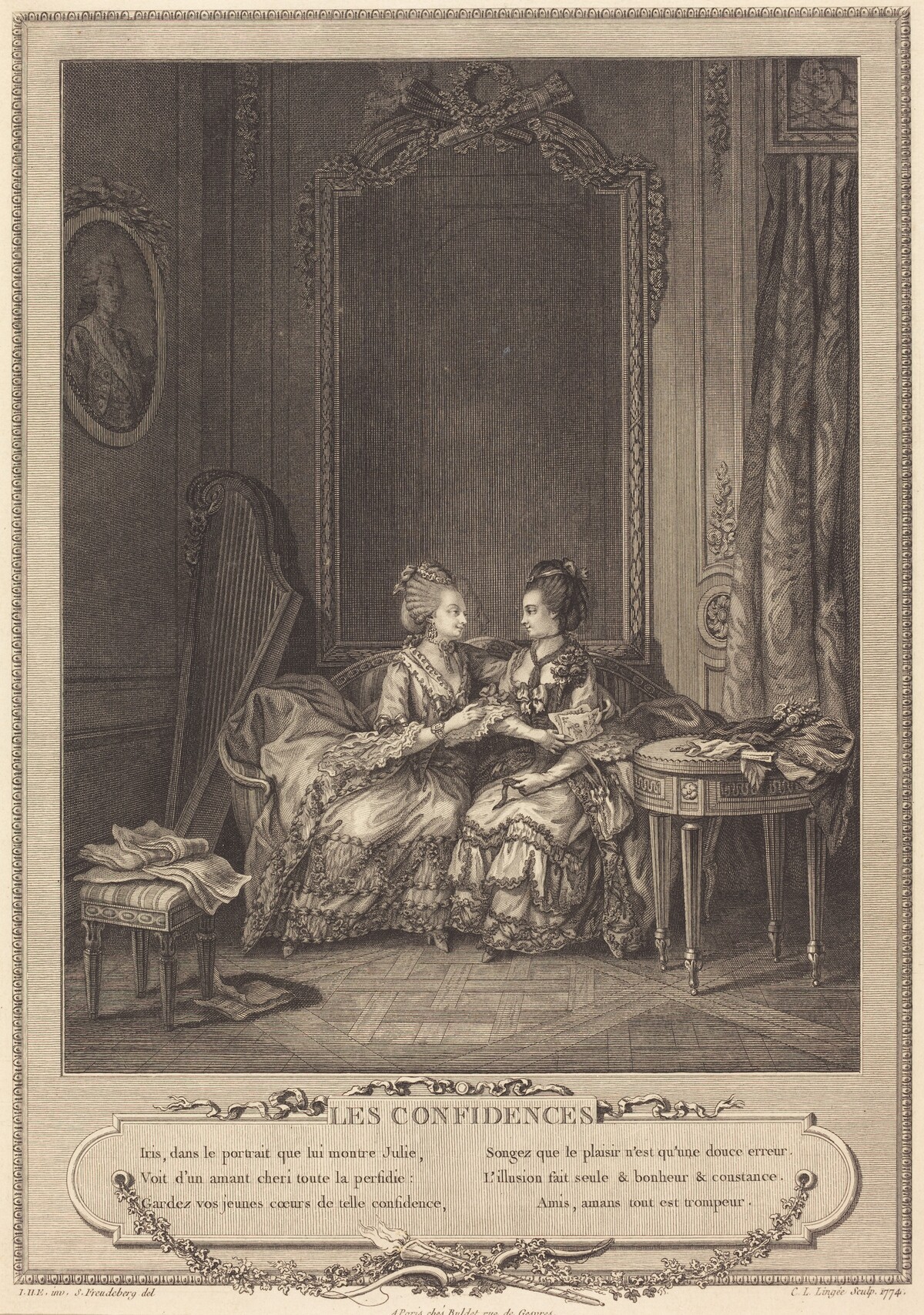 Les confidences by Charles Louis Lingée after Sigmund Freudenberger