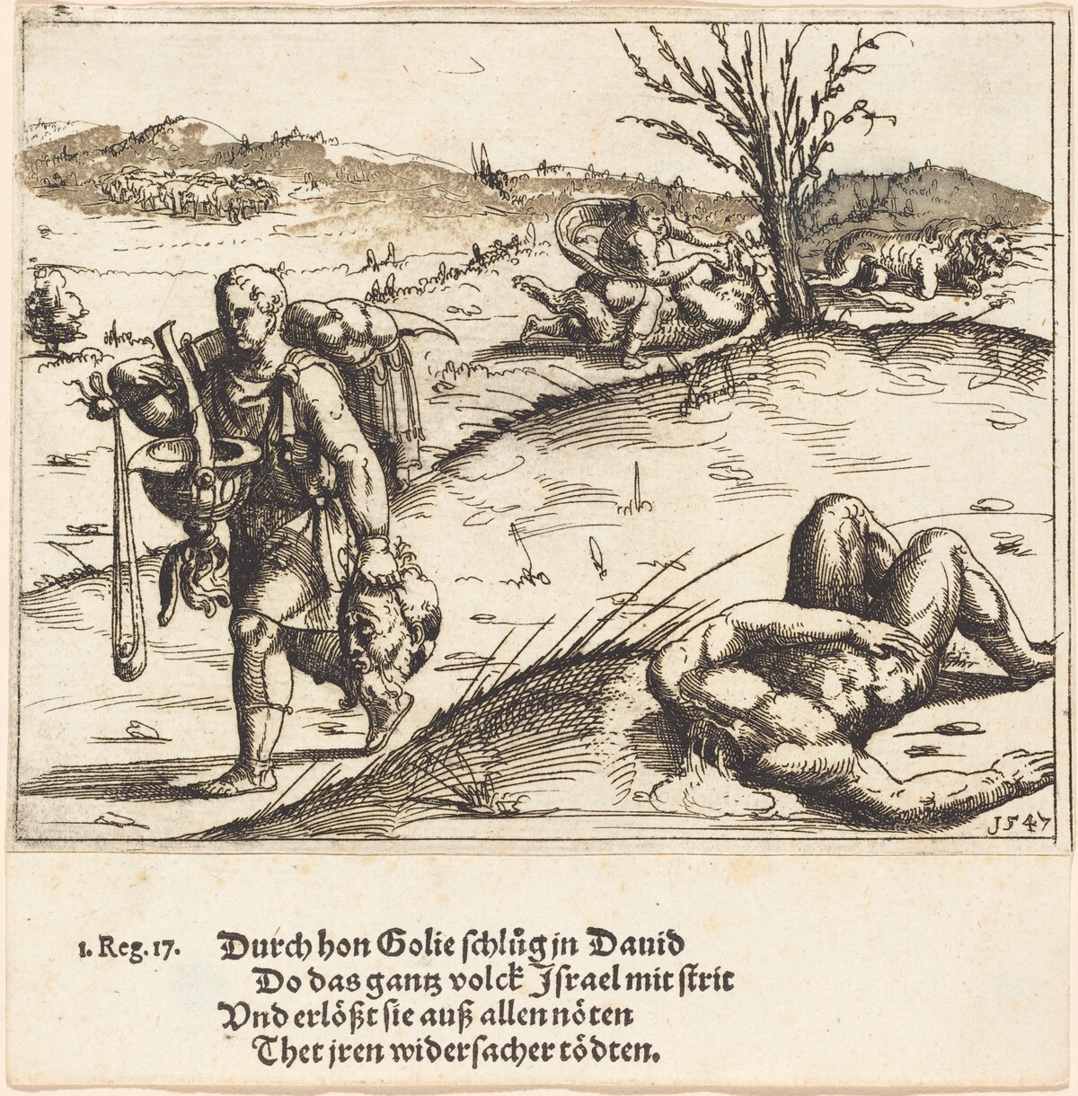 David Beheads Goliath by Augustin Hirschvogel