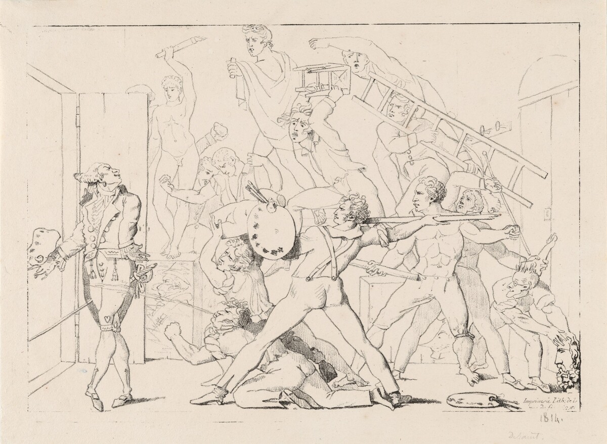 Jean-Philippe-Guy Le Gentil, Comte de Paroy, Expelled from David's Studio by Pierre-Nolasque Bergeret (formerly Charles Porphyre Alexandre Desains)