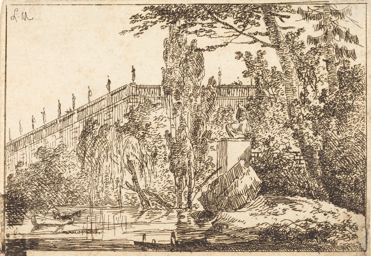 Park with Terrace and a Balustrade with Statues by Louis Gabriel Moreau the Elder
