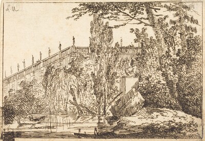 Park with Terrace and a Balustrade with Statues