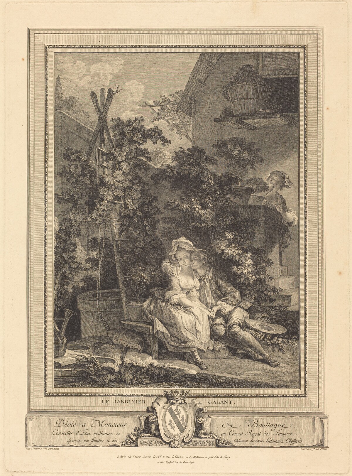 Le jardinier galant by Isidore-Stanislas Helman after Pierre-Antoine Baudouin