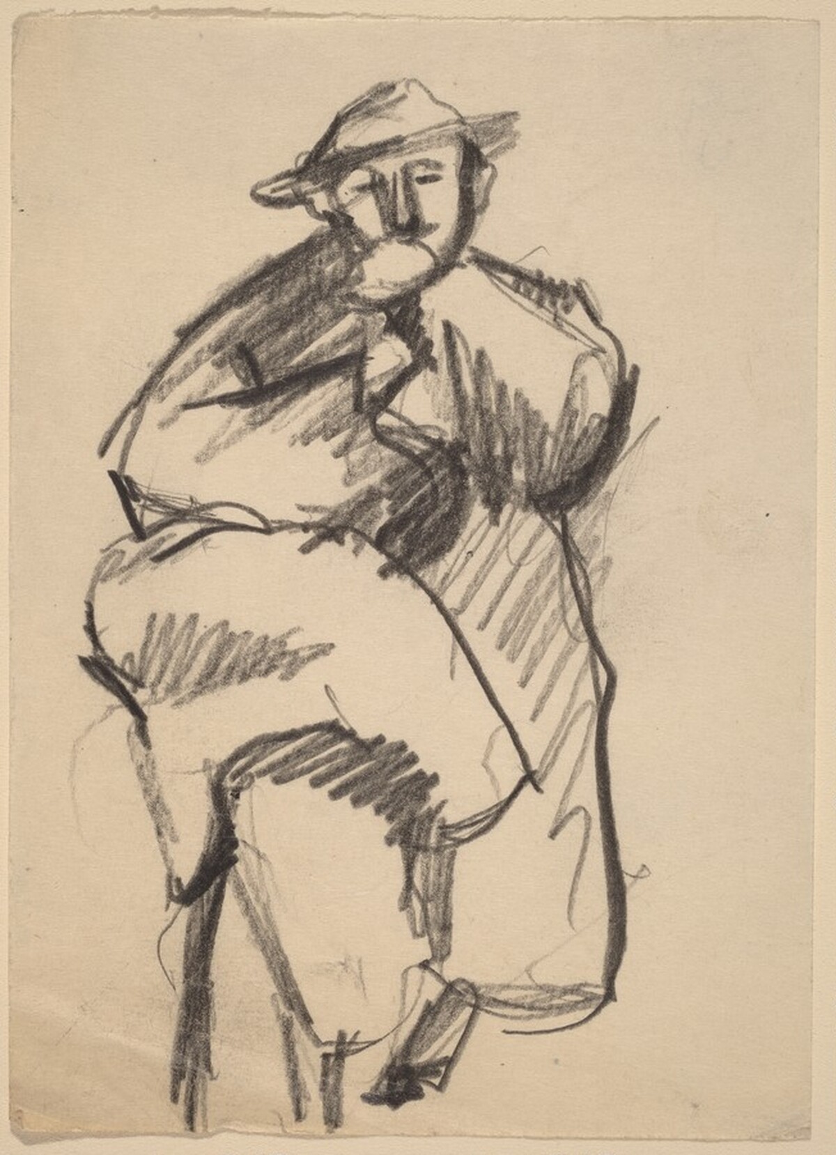 Seated Man Wearing Hat and Large Coat by Mark Rothko