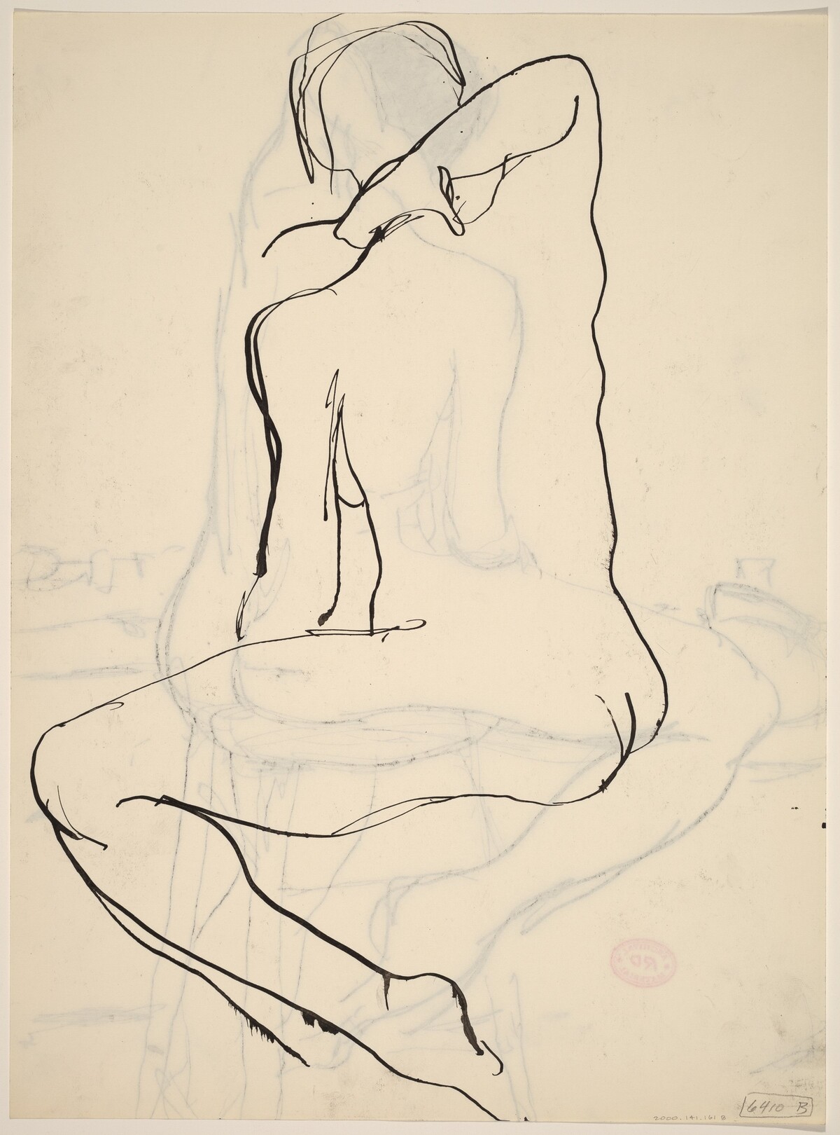 Untitled [back view of a nude holding her neck with her right hand] [verso] by Richard Diebenkorn