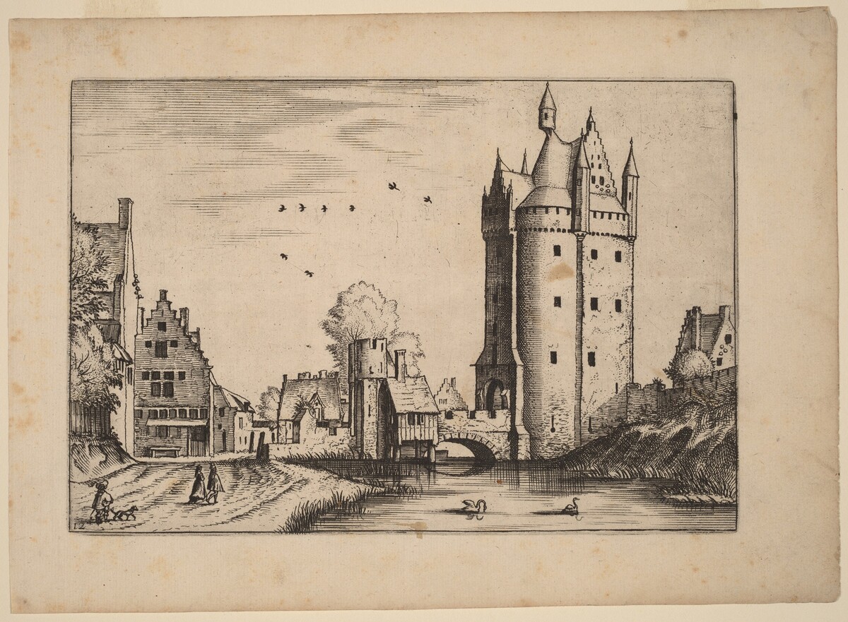 Town Gate with Country Houses by Johannes van Doetechum, the Elder and Lucas van Doetechum after Master of the Small Landscapes