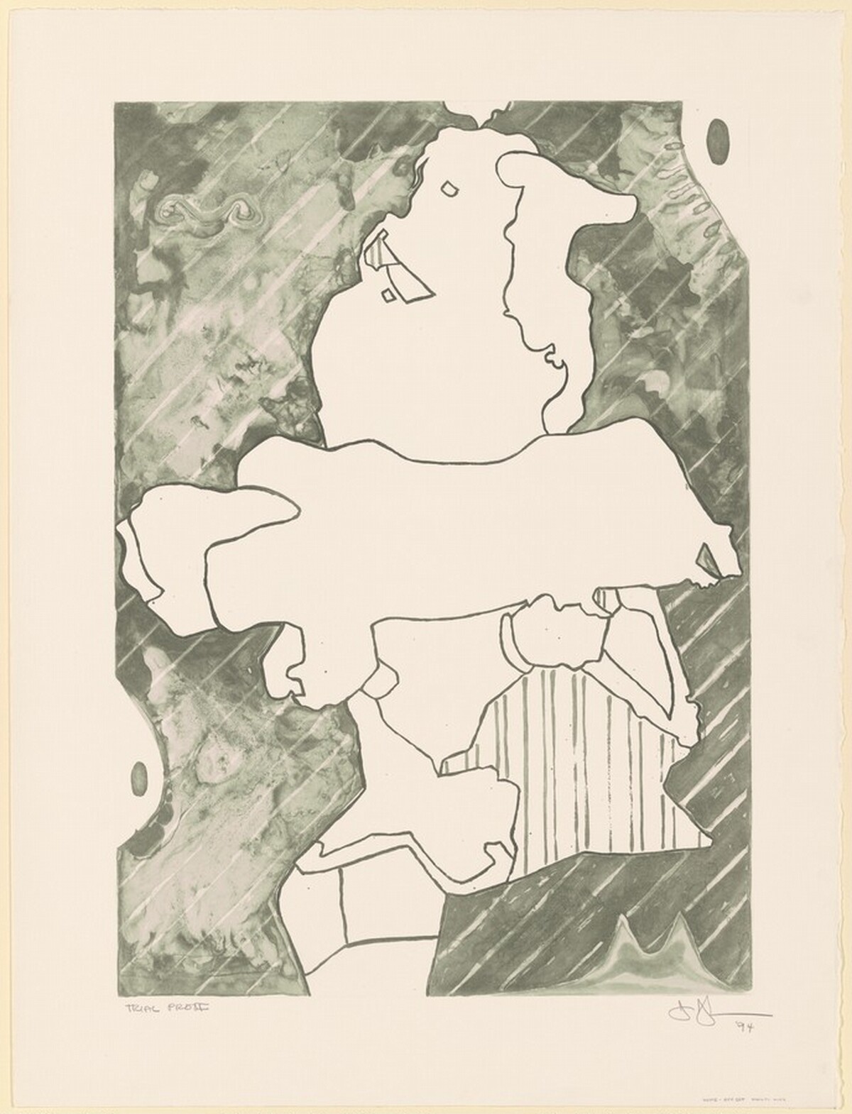 Green Angel 2 Experimental Lithos [trial proof] by Jasper Johns