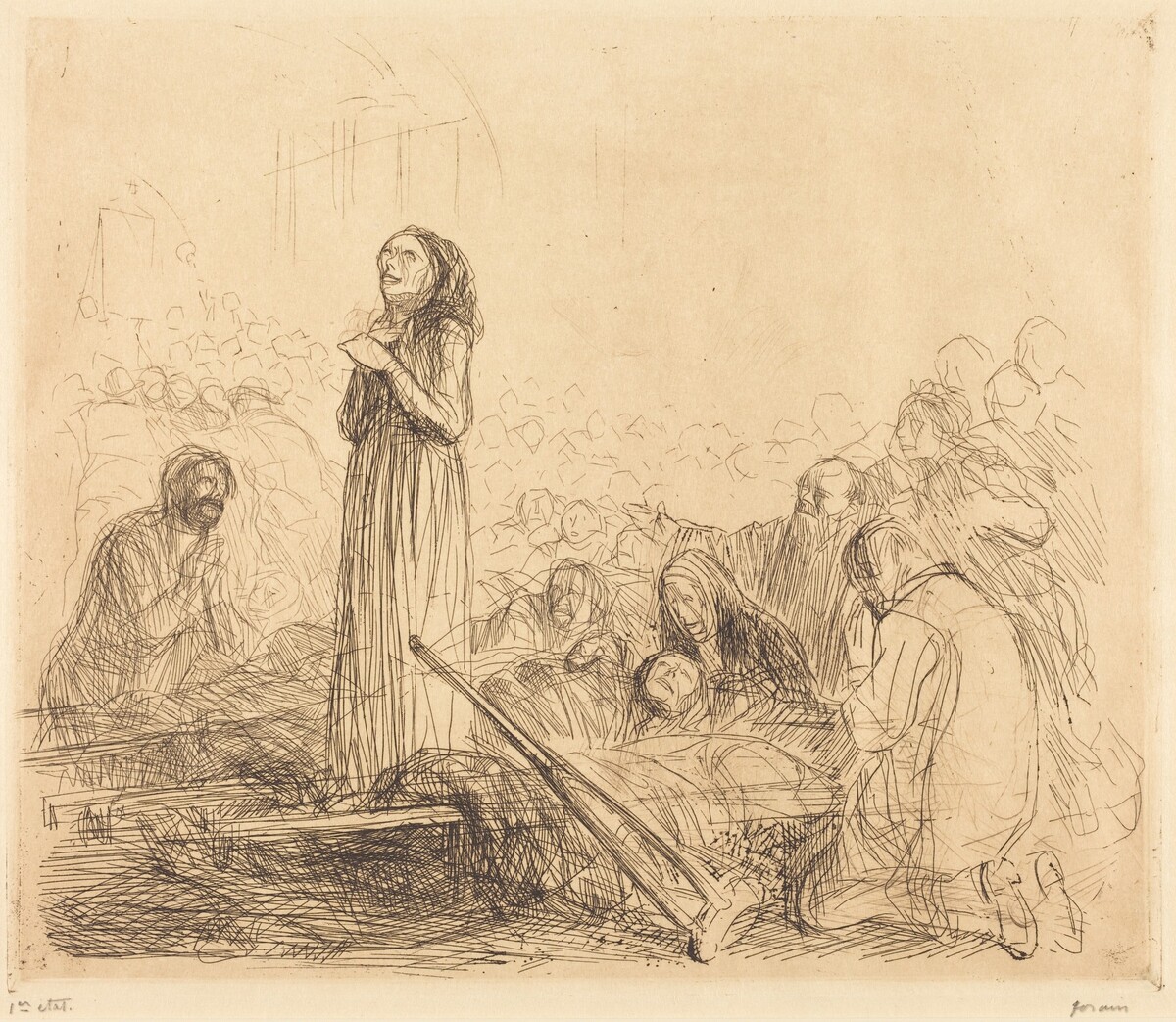 Lourdes, la miraculée (1ère planche) (Lourdes, the Miracle) (first plate) by Jean-Louis Forain