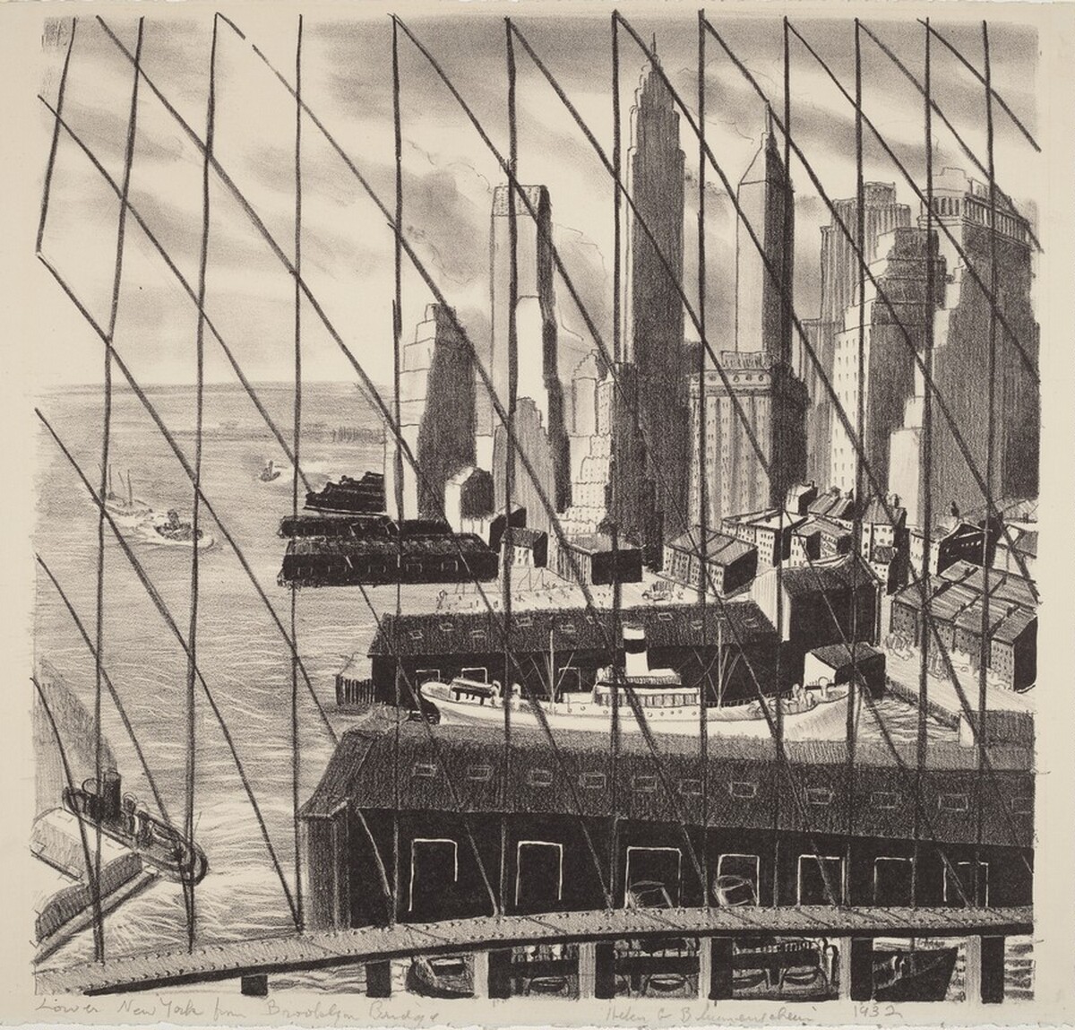 Lower New York from Brooklyn Bridge by Helen Green Blumenschein