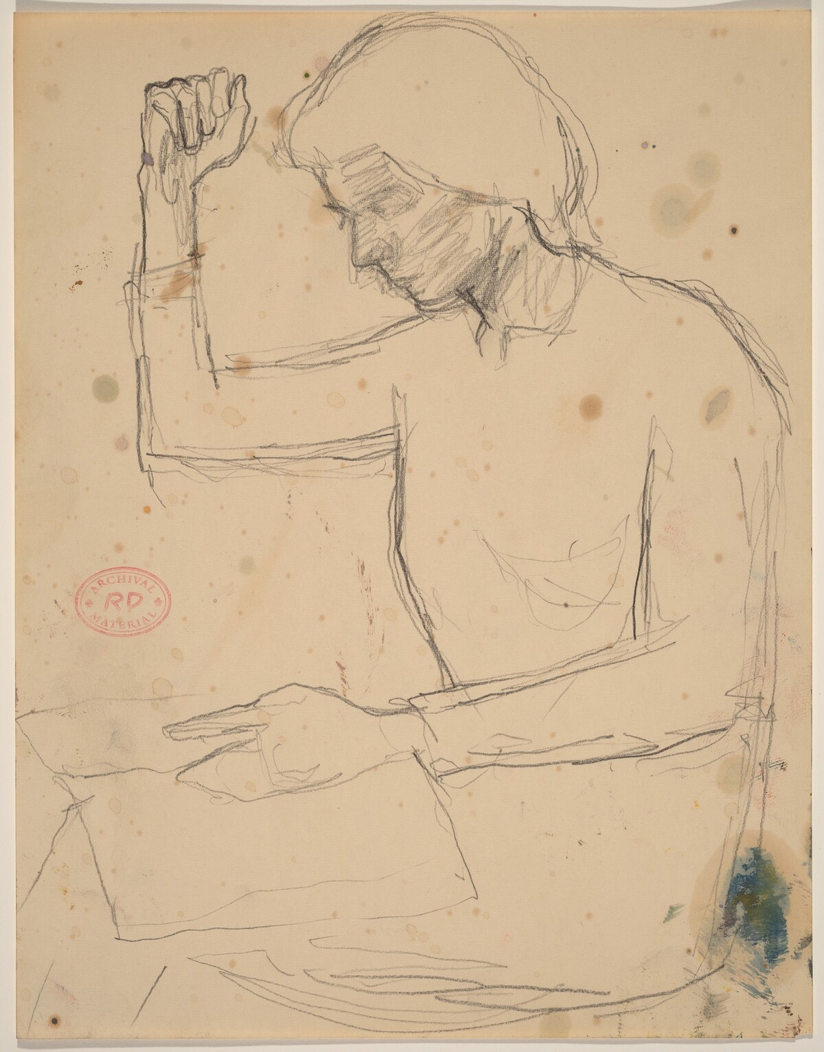 Untitled [seated woman raising her right arm while looking at a book] by Richard Diebenkorn