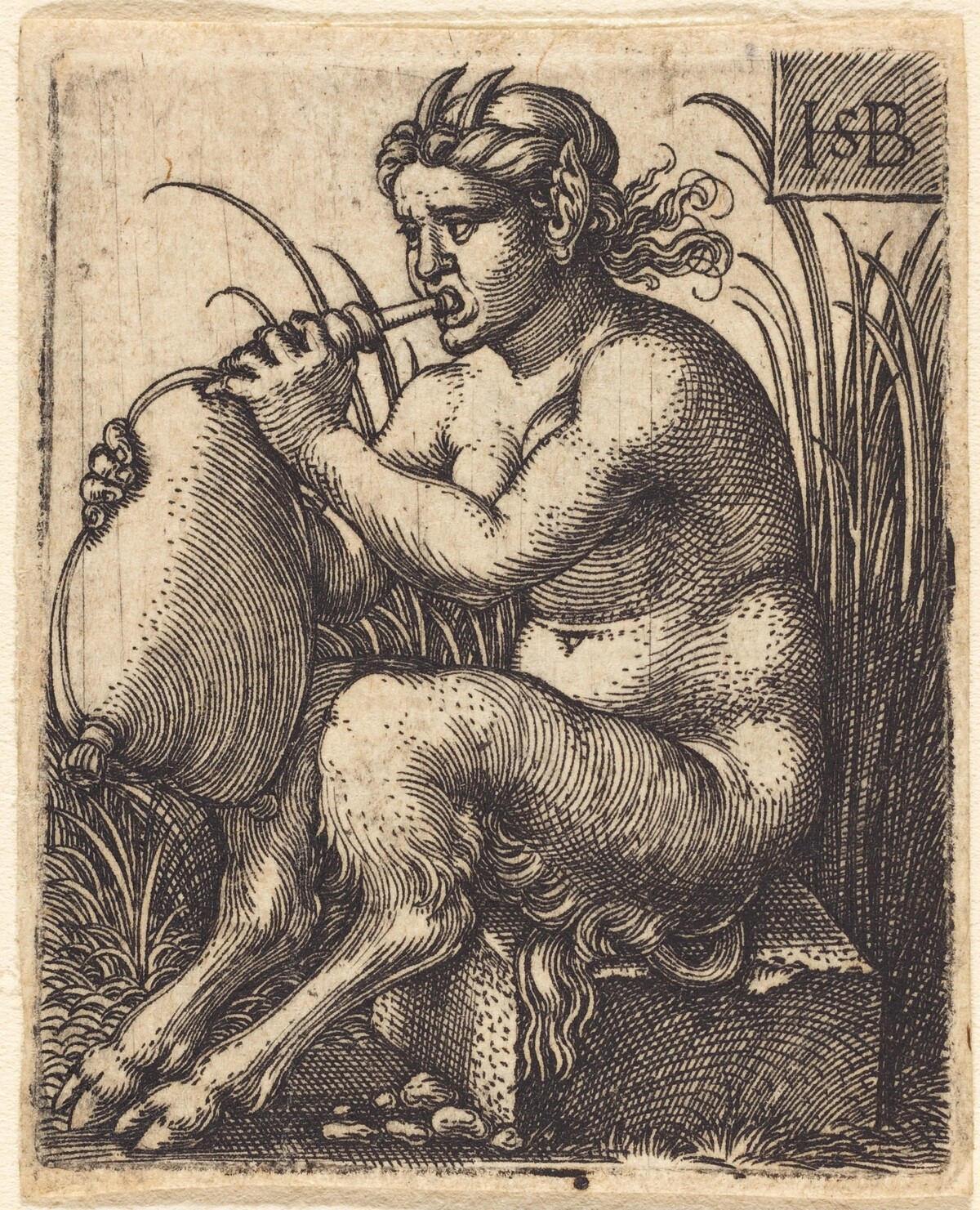 Female Satyr Playing a Bagpipe by Sebald Beham