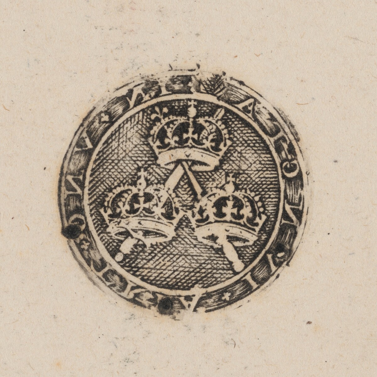 Three Crowns Supported by Two Sceptres [left half] by Style of Simon de Passe