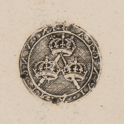 Three Crowns Supported by Two Sceptres [left half]