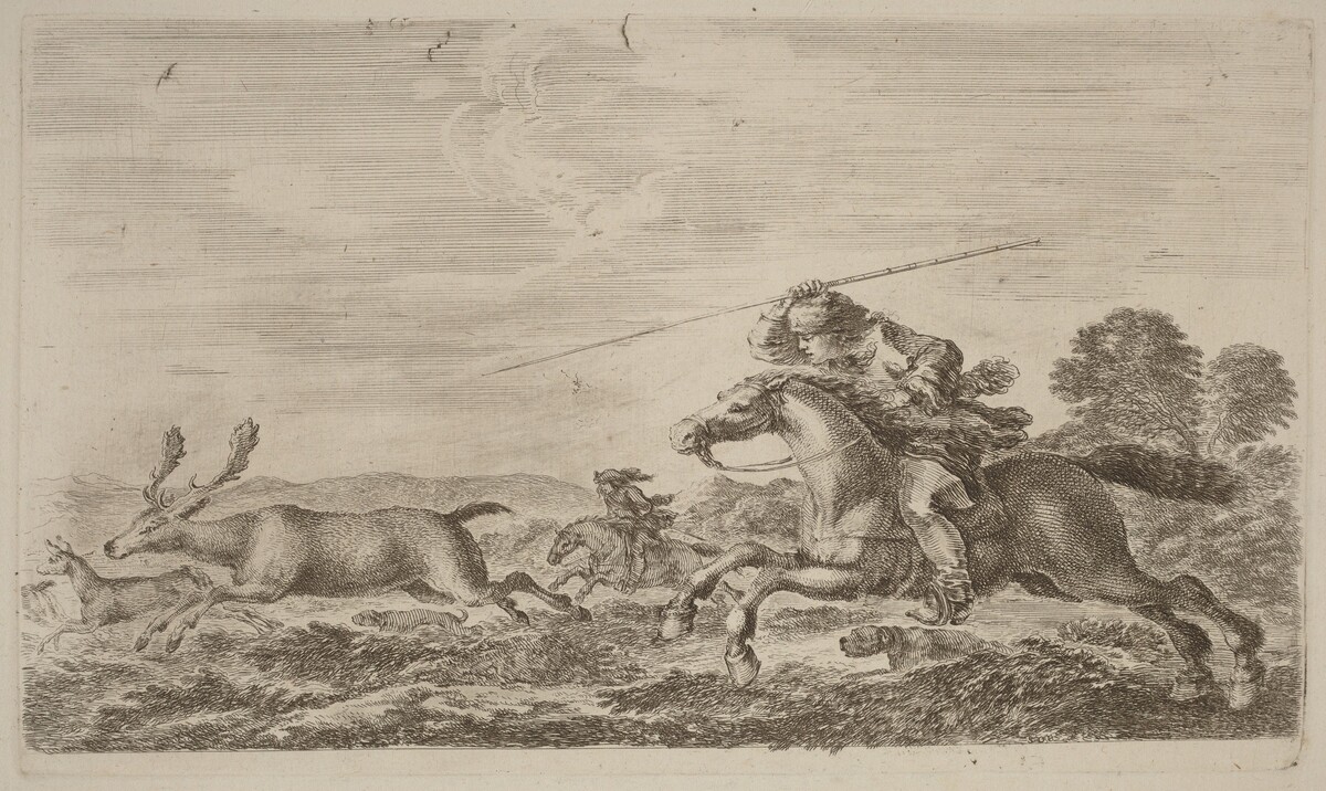 Deer Chased by Two Cavaliers by Stefano Della Bella