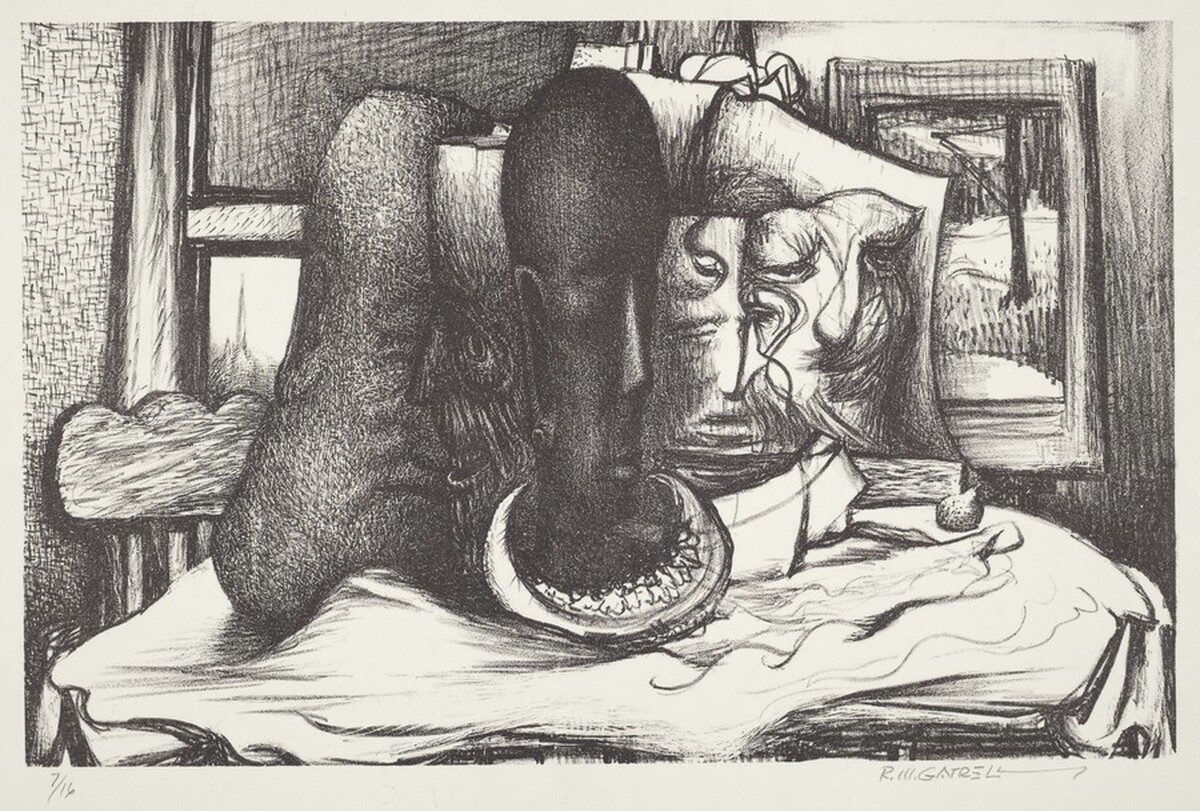 Untitled (Primitive Sculpted Heads - Still Life) by Robert M. Gatrell