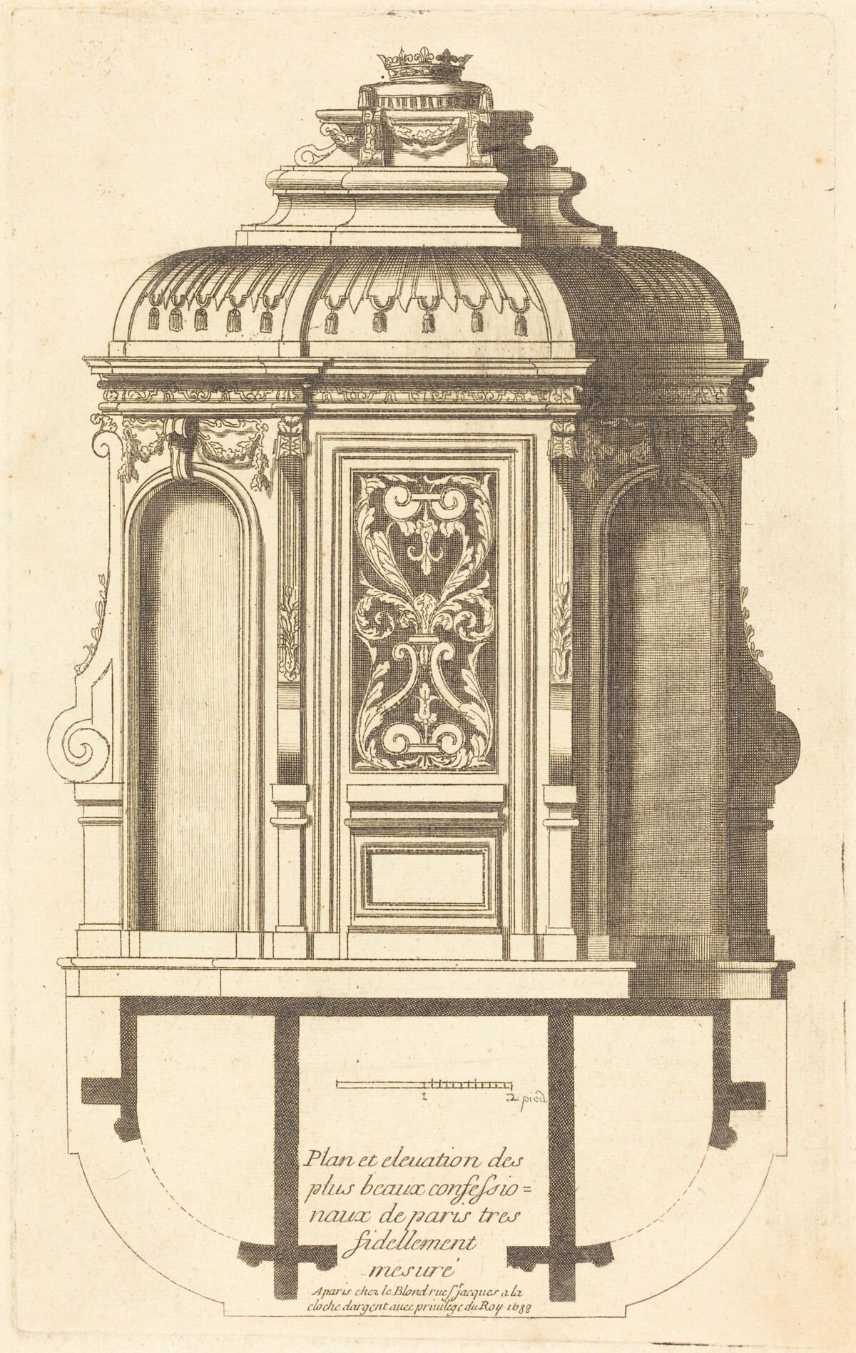 Plan et elevation des plus beaux confessionnaux de Paris, tres fidelemant mesure by Jean Le Blond