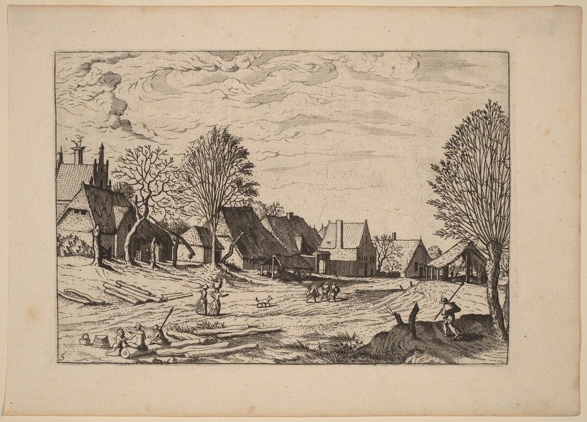 Village Street by Johannes van Doetechum, the Elder and Lucas van Doetechum after Master of the Small Landscapes