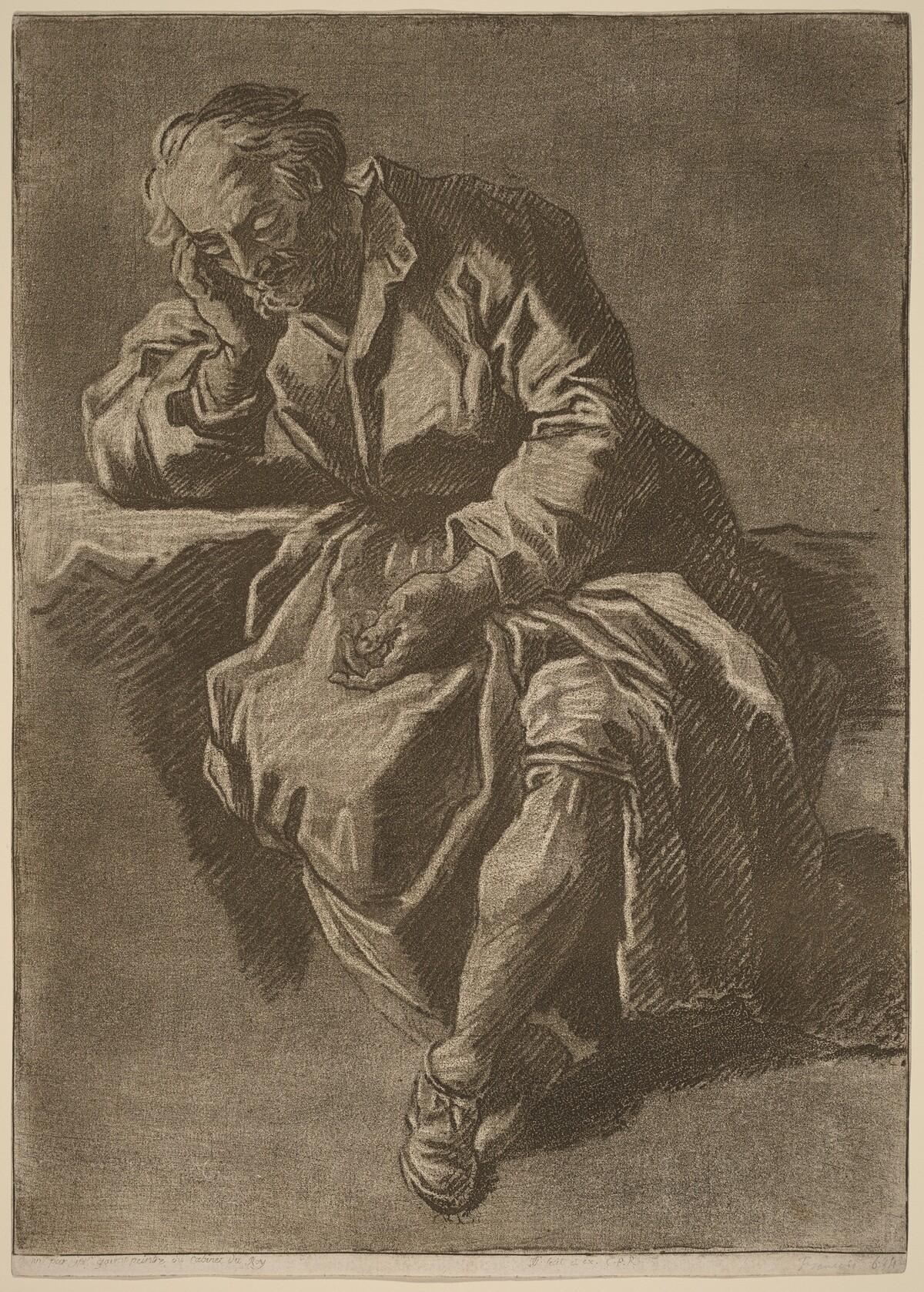 A Seated Elderly Man Asleep by Jean-Charles Francois, after Nicholas Henry Jeaurat de Bertry