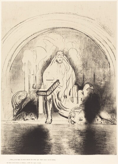 Puis je vis, dans la main droite de celui quietait assis sur le trone, un livre ecritdedans et dehors, scelle de sept sceaux (And I saw in the right hand of him that sat on the throne a book written within and on the backside, sealed with seven seals )