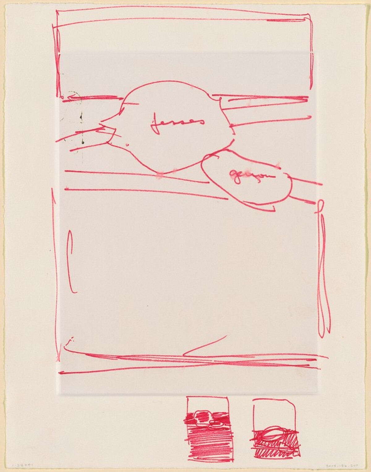 Untitled [sketch possibly for Casts (Words) or Buttocks and Knee] by Jasper Johns
