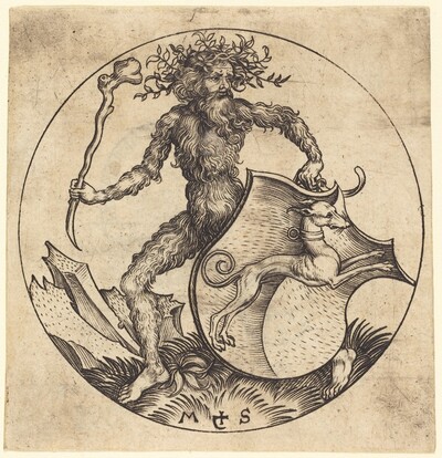 Wild Man Holding a Shield with a Greyhound