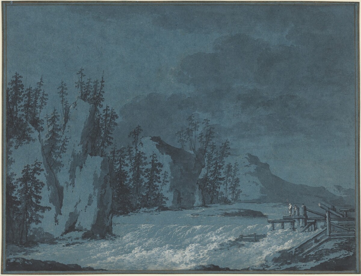 River Rapids by Wooded Cliffs by Claude-Louis Châtelet