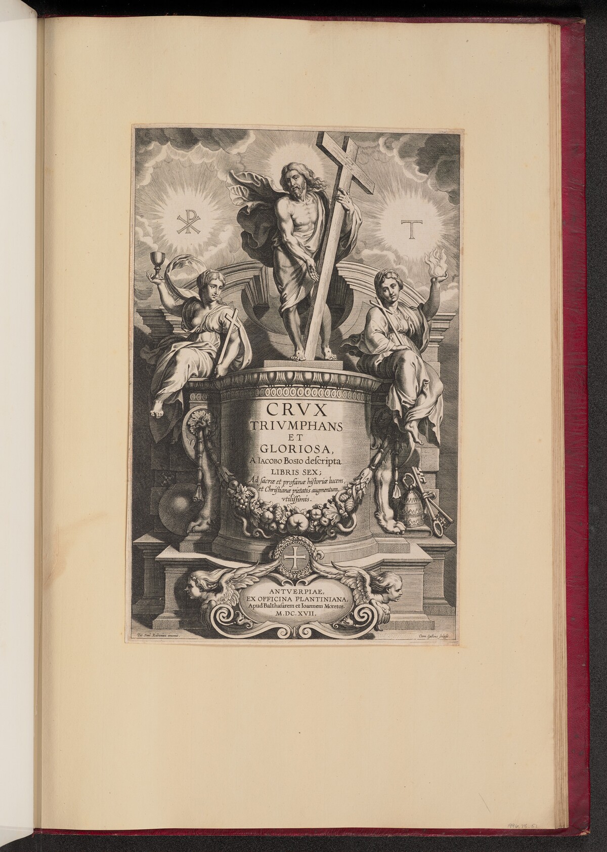 Title Page for Giacomo Bosio, Crux Triumphans et Gloriosa by Cornelis Galle I after Sir Peter Paul Rubens