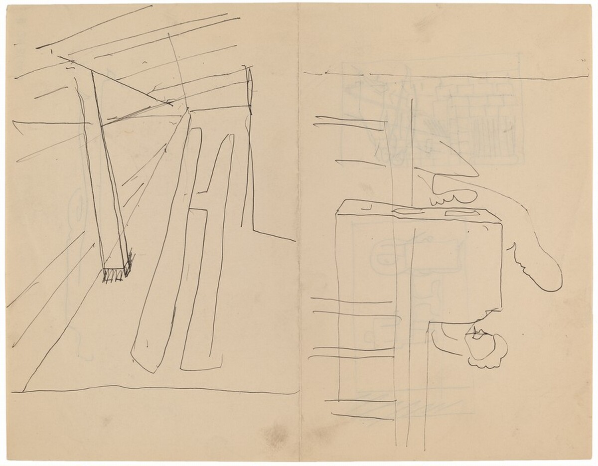 Two Figures behind a Railing, Room Interior with Beam [recto] by Mark Rothko