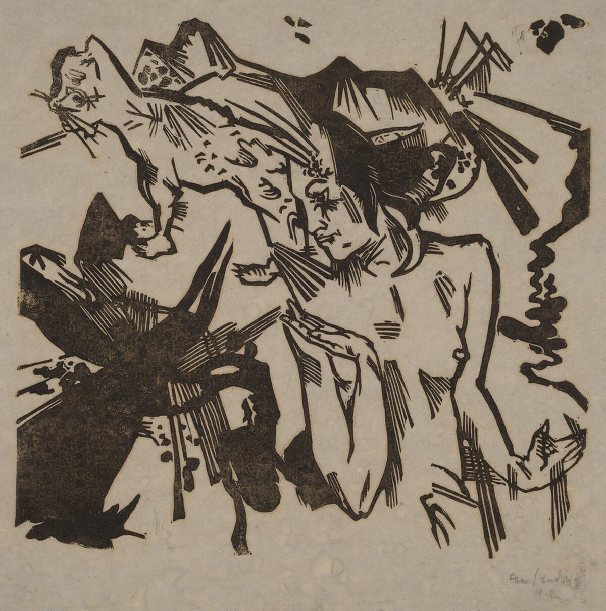 Nude with Cat by Heinrich Campendonk