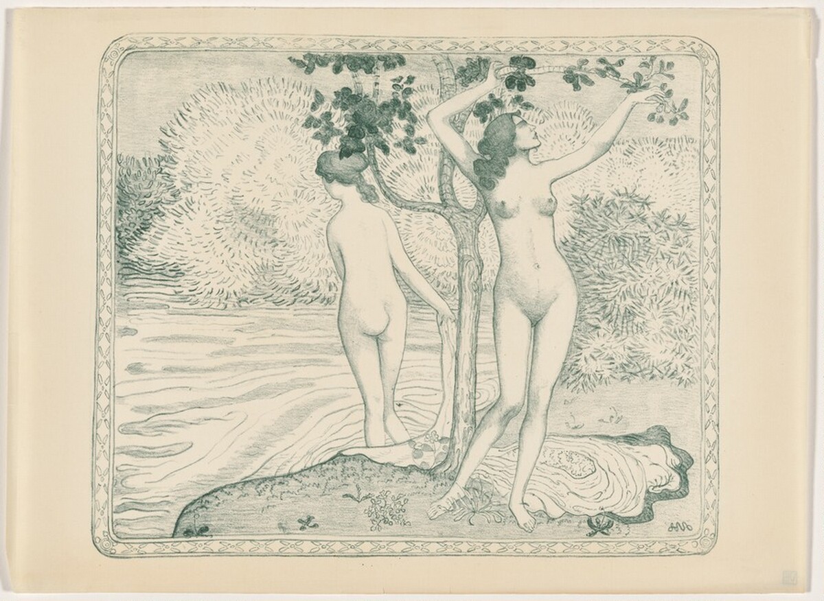 Eté (Deux baigneuses nues sous un arbre au bord de l'eau) by Aristide Maillol