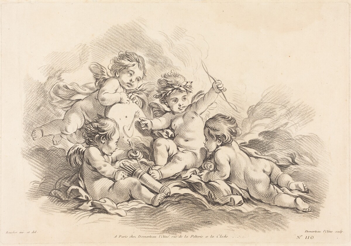 Four Cherubs at Target Practice by Gilles Demarteau, the Elder after François Boucher